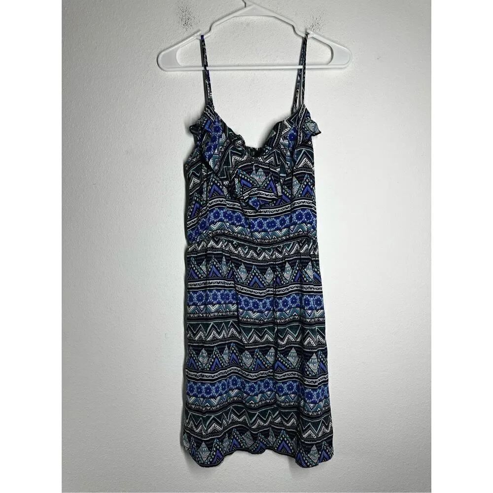 A9 Blue Bohemian Aztec Print Sundress Size L Blue Black